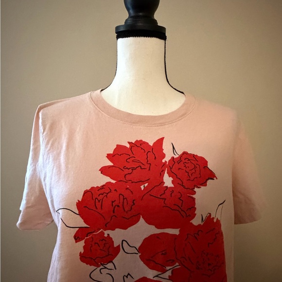 J. Crew Red Floral Graphic Tee - Pink sz med euc - Picture 2 of 7
